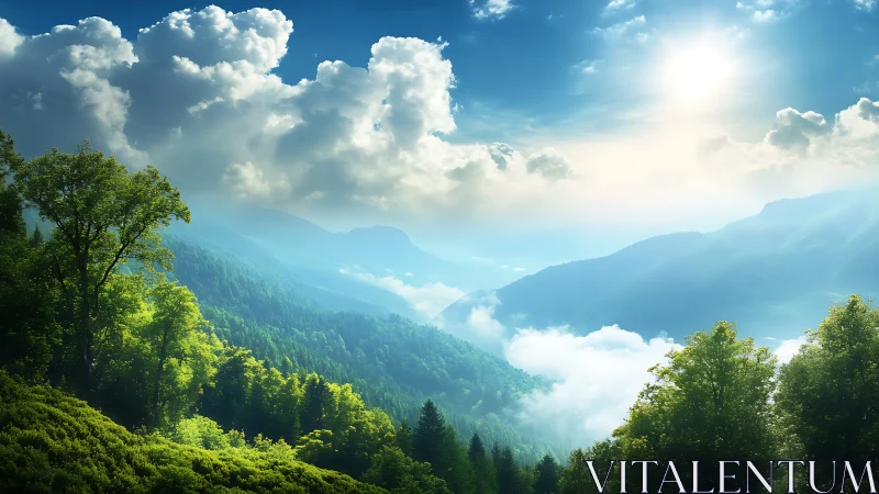 Alpine Valley with Stratified Cloud Formation and Layered Atmospheric Perspective