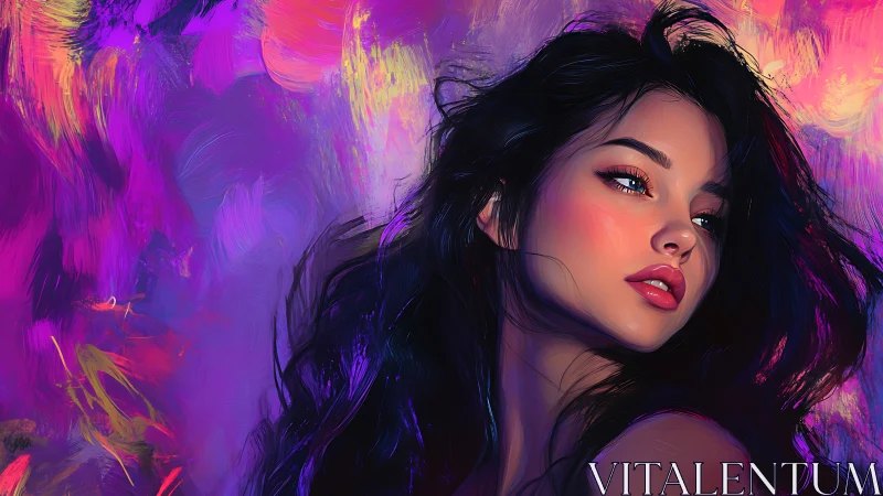 Vivid portrait of a woman glows in neon dreamlight hues