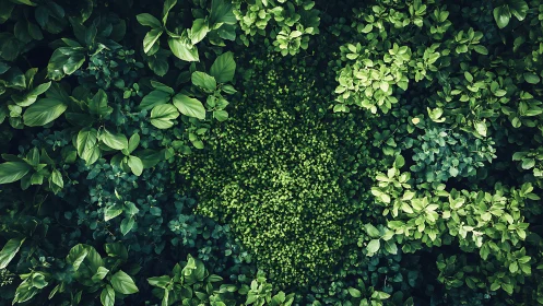 Lush Green Foliage Overhead View in Natural Forest Style.