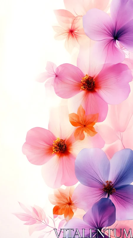 Vibrant Floral Composition with Soft Pink and Purple Blooms