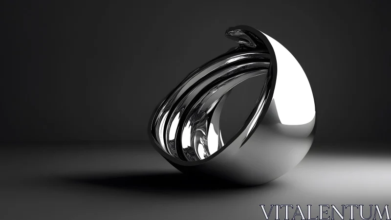 Abstract chrome sculpture on dark background, modern minimalist art.
