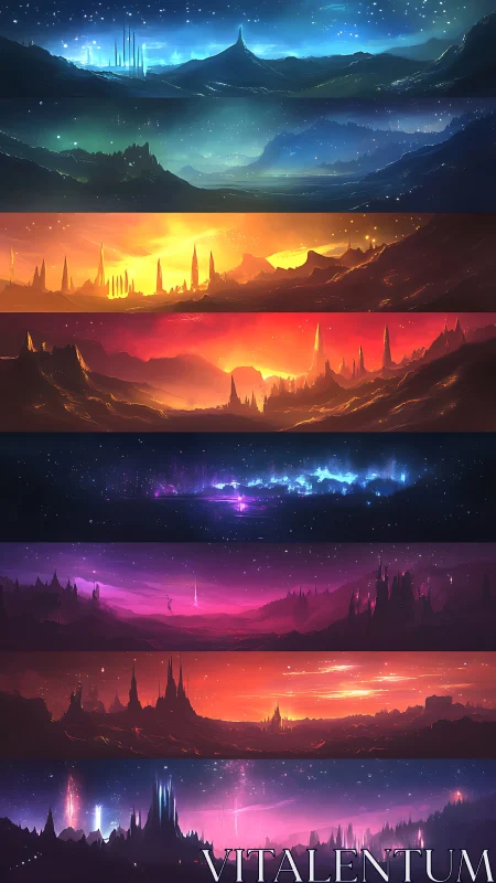 Cosmic horizons unfold across luminous alien skylines.