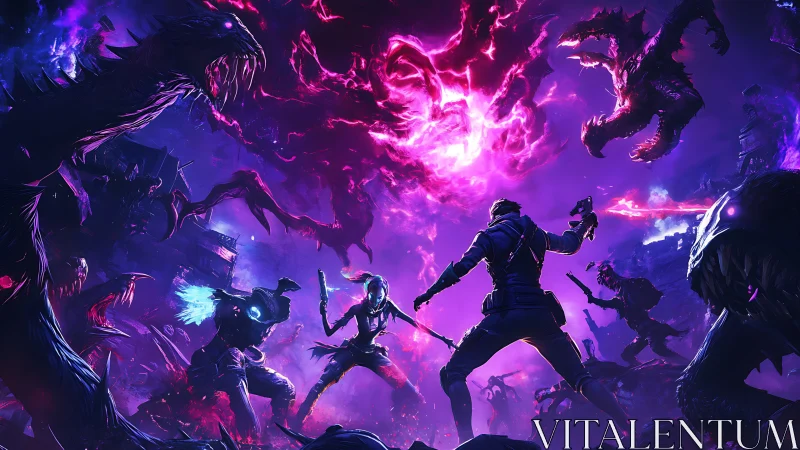 Neon vortex battle scene in dynamic sci‑fi digital painting.