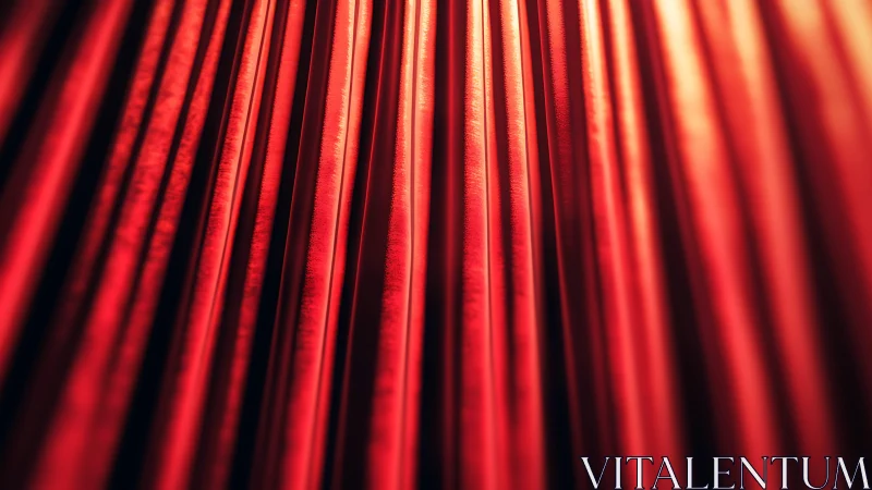Cinematic close-up of illuminated red theater curtains in bokeh
