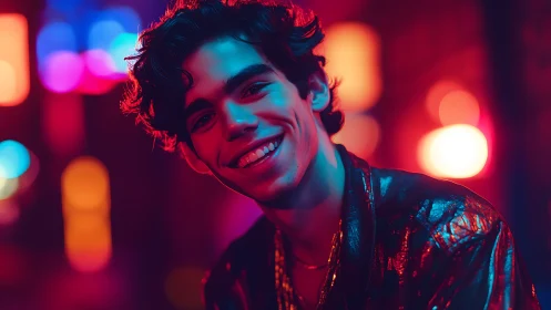 Neon alley grin ignites the night in electric color haze.