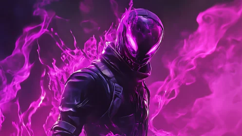Neon phantom warrior in blazing violet spectral flames.