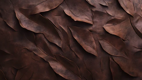 Layered embossed leather leaves form dense sculptural surface