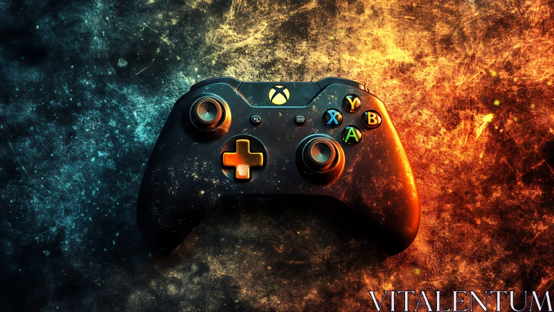 Digital painting of Xbox controller with dual-color energy field.