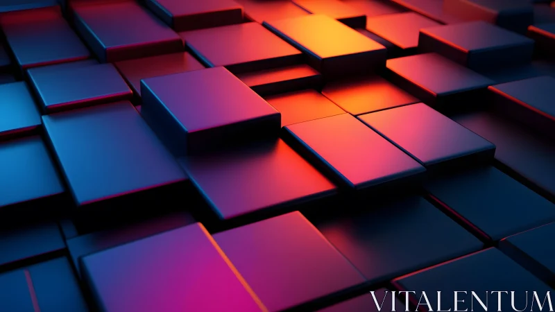 Abstract geometric 3D cubes with vibrant neon lighting effect.