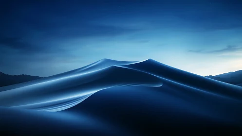 Moonlit desert waves drifting under a quiet blue sky.