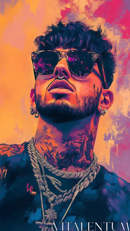 Digital painting portrait with neon gradients and urban edge.