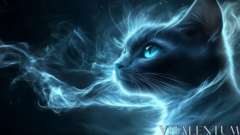 Glowing Spirit Cat With Luminous Blue Eyes and Energy