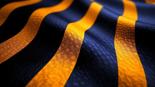 Metallic blue fabric carries bold orange wave stripes