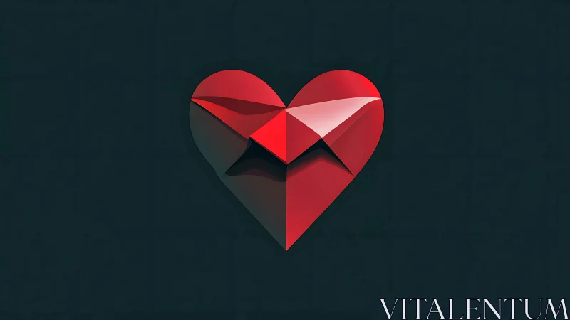 Geometric Red Heart with Layered Facets and Shadow