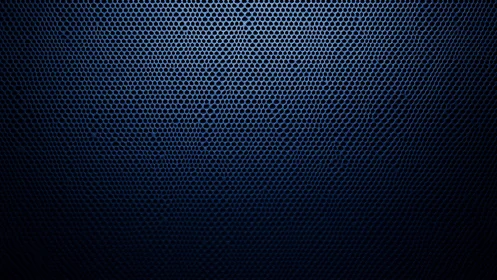 Honeycomb metal grid glows with deep blue gradient light.