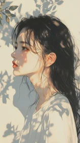 Side-profile digital portrait with botanical shadow mapping.