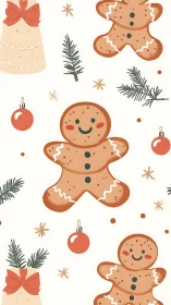 Gingerbread cookies repeat pattern with festive ornaments