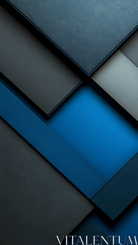 Layered blue and gray panels create sleek geometric depth.