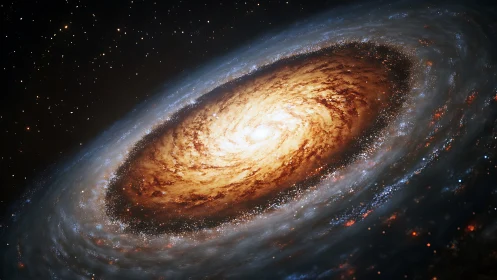 Spiral galaxy core glows amid dense starfield panorama.