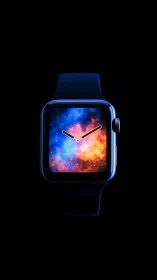 Cosmic wristwatch portal cradling a tiny private nebula.