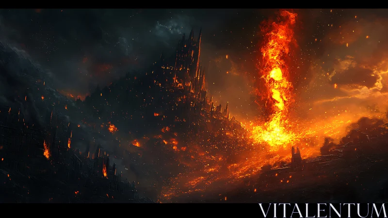 Apocalyptic Inferno. Cataclysmic Firestorm Engulfs Ruined Citadel.