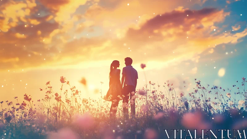 Two Hearts in a Wildflower Dream at Golden Hour.