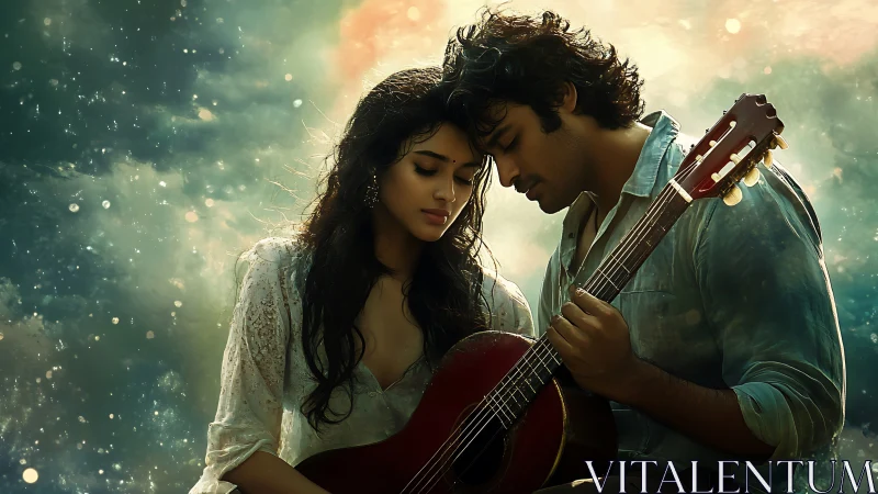 Couple with Guitar in Ethereal Light