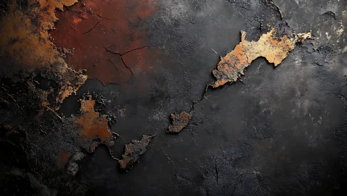 Rust-scarred metal horizon with molten ember textures.