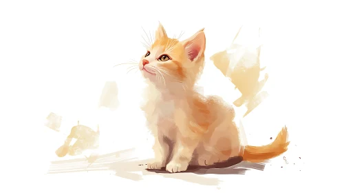 Orange Tabby Kitten with Watercolor Splashes.
