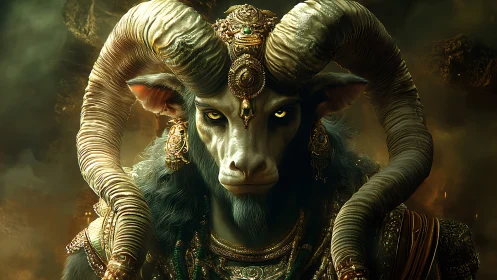 Horned celestial monarch studies mortals with molten eyes