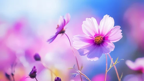 Cosmos flowers with selective focus and soft depth effect.