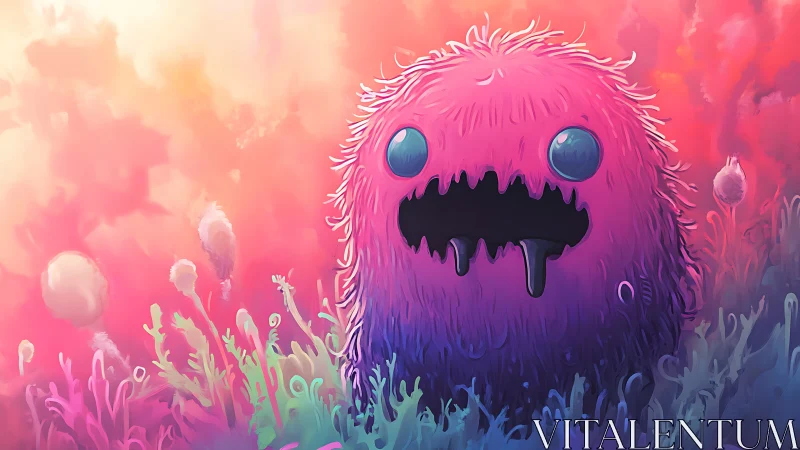 Bubblegum void sprite in a neon fuzz garden stares back.