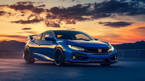 Photorealistic Honda sport coupe at sunset with dynamic stance.