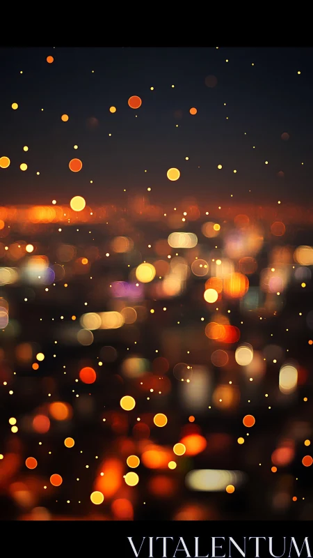 City dusk glittered with cozy golden bokeh lights.