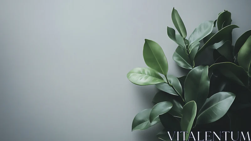 Glossy green foliage rests calmly on soft grey background
