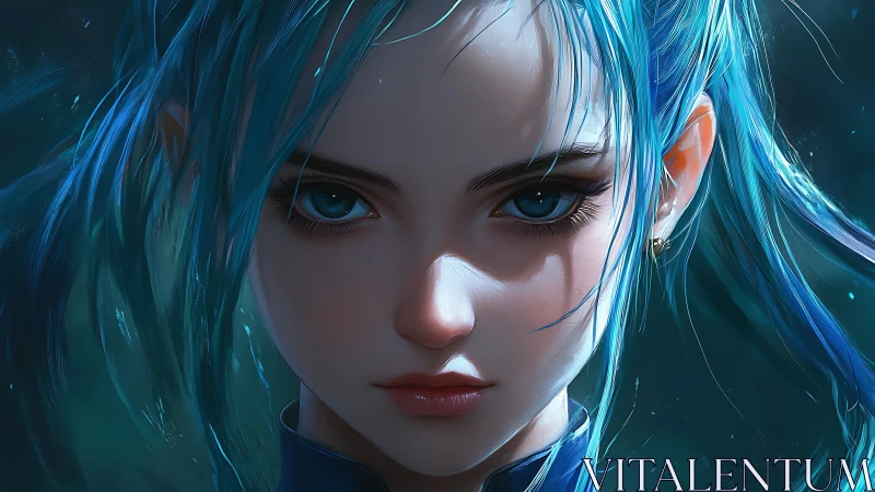 Storm-eyed cyber siren with electric blue hair and fire. Period.