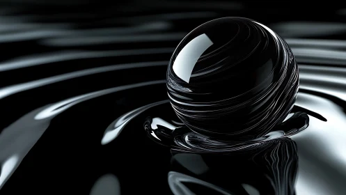Liquid midnight cradles a luminous obsidian sphere in silence