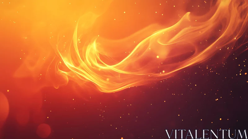 Abstract swirling flames on dark background, glowing particle effect.