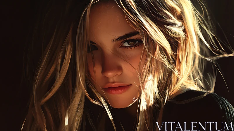 Sunlit gaze of a stormy muse caught between shadows.