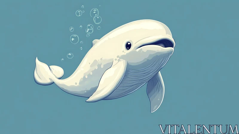 Gentle cartoon beluga whale drifting through calm blue sea.