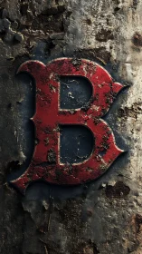 Rust-bitten crimson B carved into weathered iron dusk.