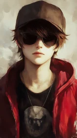 Cool teen in red hoodie quietly owns the city streets