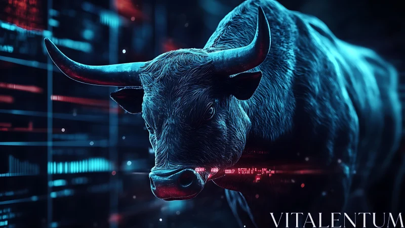 Algorithmic neon bull amid high-frequency trading telemetry.