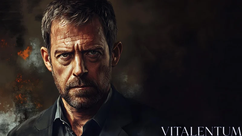 Middle-aged man portrait against dark textured backdrop.