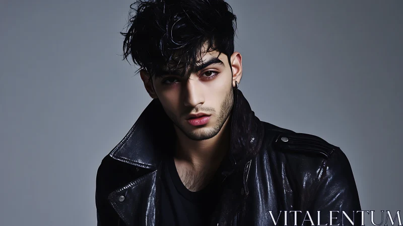 Moody portrait of stylish man in black leather jacket.
