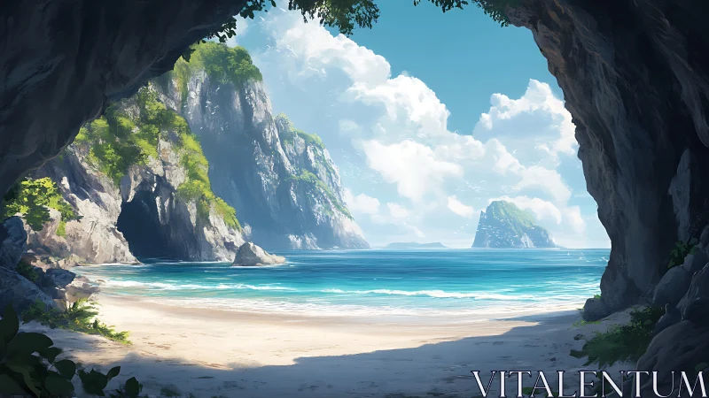 Hidden Beach Cave Opening to Turquoise Waters.