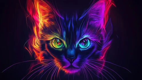 Neon Feline Oracle: Quantum Whiskers in Electric Reverie.