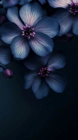 Blue Flowers with Purple Stamens Against Dark Background