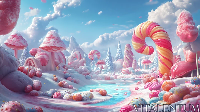 Whimsical Candy Kingdom: Surreal Landscape with Confectionery Architecture