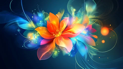 Vibrant abstract digital flower with glowing neon petals.